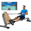 Vowvit Or3 irklavimo treniruoklis namams, magnetinis irklavimo treniruoklis su bluetooth monitoriumi, 16 pasipriešinimo lygių, kompaktiškas irklavimo treniruoklis su 160 kg svorio riba, vertikalus laikymas, smėlio spalvos