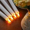 Vtobay Bekvapis 2 cm x 25 cm tikro vaško led žvakių rinkinys su nuotolinio valdymo pulteliu ir laikmačio funkcija, maitinamas baterijomis, mirgančios baltos spalvos, 4 žvakių pakuotė