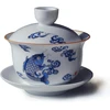 Vv8oo porcelianinis gaiwan 200ml arbatos puodelis šokinėjančios žuvys baltas glazūruotas tureen kiniškas sancai dangtelio dubuo lūpų puodelio rinkinys su lėkštute