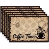 Rankšluostis Wadorn Padėkliukų rinkinys su kavos motyvu, 6 vnt. 30 x 45 cm Kavos laiko padėkliukai Mocha Latte Kavos puodelio baro stalo padėkliukai Kavos aparatų padėkliukas virtuvėms, restoranams, kavinėms, priėmimo kambariams