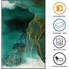 Wahikaski kilimas svetainei, 140 x 200 cm, žalias abstraktus dizainas, auksinės linijos, minkštas trumpas plaukelis, neslystantis, plaunamas, skirtas prieškambariui, valgomajam, virtuvei ir vaikų kambariui