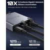 Warrky Lan skirstytuvas 1 į 3, 1000 Mbps eterneto skirstytuvas su type-c maitinimo laidu, [1,4 cm itin plonas, integruotas lieto aliuminio korpusas] gigabitinis Lan skirstytuvas 3 prievadai, tinklo jungiklis, skirtas cat 5/5e/6/7/8
