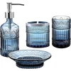 Whole Housewares | Vonios kambario rinkinys | 4 dalių vonios aksesuarų rinkinys | Muilo dozatorius, padėklas, stiklinė, dantų šepetėlių laikiklis | Mozaikinis stiklas (mėlynas)