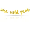 Wild One gimtadienio dekoracijos, auksinis blizgantis "one Wild Year" baneris, safari "wild One" baneris, kūdikio pirmojo gimtadienio nuotraukų rekvizitas berniukams, mergaitėms, vaikams, džiunglių gyvūnų tematikos vakarėlio reikmenys