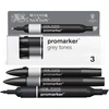 Winsor & Newton 0290185 Promarker rinkinys – pilki tonai, 3 Layout markeriai rinkinyje, su 2 antgaliais, plonas ir platus piešiniams, dizainui ir maketams