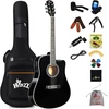 Winzz 4/4 elektroakustinė gitara, vakarietiškos gitaros rinkinys suaugusiems ir pradedantiesiems, akustinė gitara 41 colio su 4 juostų ekvalaizeriu (dreadnought, blizgi, juoda)