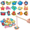 Wisplye magnetinis žvejybos žaidimas, vaikiškas žaislas pagamintas iš medžio, montessori medinis žaislas, magnetinis žaidimas, smulkiosios motorikos lavinimo žaislas, dovana berniukams ir mergaitėms nuo 2 3 4 metų (mėlynas)