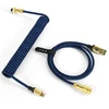 Xinmeng C03 spiralinis klaviatūros kabelis su pynimu, profesionalus Usb-c dvigubo apvalkalo aviacinis kabelis žaidimų klaviatūrai, Type-c į Usb-a su nuimama metaline aviacine jungtimi mechaninei klaviatūrai - mėlynas