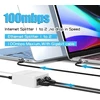 Yacsejao Ethernet skirstytuvas 1 į 2 išėjimus 100 Mbps tinklo ilgiklio adapteris su Usb C maitinimo laidu, tinklo Lan adapteris, skirtas Cat5/5e/6/7/8 kabeliui (vienu metu prijungiami 2 tinklo įrenginiai) (baltas)