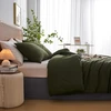 Yasmeng žalios spalvos patalynės komplektas 200 x 200 cm alyvuogių žalumo vienspalvis modernus skalbto medvilnės patalynės komplektas 3 dalių minkštas pūkuotas patalynės komplektas su užtrauktuku ir 2 pagalvių užvalkalais 80 x 80 cm