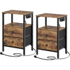Yatiney Naktiniai staliukai, 2 vnt., su įkrovimo funkcija, šoniniai staliukai, pramoniniai kavos staliukai, 2 stalčiai, skirti mažoms erdvėms, svetainei, miegamajam, biurui, vintažinė ruda ir juoda Xet02l2cbr