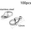 Yieur 100 vienetų papuošalų užsegimų rinkinys, omaro tipo užsegimas, nerūdijantis plienas, 12 mm apyrankės užsegimas, omaro tipo užsegimas „pasidaryk pats“ amatams, papuošalų gamybai (nerūdijantis plienas)