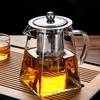 Virdulys Yueming arbatinukas su sieteliu, 550 ml, stiklinis kvadratinis arbatinukas, stiklinis puodas su sieteliu arbatai, arbatos ruošimo įrenginys biriai arbatai, arbatinukas su nerūdijančiu plienu