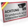 Ženklas achtung grundstück wird videoüberwacht! | aliuminis 30 x 20 cm | tvirtas aliuminio ženklas su uv apsauga | šlifuoto sidabro elegantiška išvaizda | vaizdo stebėjimo kamerų stebėjimas dreifke®