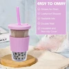 Zgoec 500 ml Bubble Tea puodelis su dangteliu ir šiaudeliu, 2 vienetai daugkartinio naudojimo plastikiniai puodeliai, kokteilių puodeliai, gėrimo puodelis su šiaudeliu, dvigubų sienelių izoliuotas, nepralaidus gėrimų puodelis arbatai, šaltai kavai, šviesi