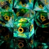 Zqmw Dnd kauliukų rinkinys, Dragon Eye daugiabriauniai dervos žaidimo kauliukai, 7 vienetai, rankų darbo D&d kauliukai, vaidmenų žaidimo kauliukai, skirti Dungeons and Dragons Rpg Mtg Dnd kauliukų rinkiniui, žali