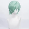 Žydras anime perukas su trumpais tiesiais karščiui atsparaus sintetinio pluošto plaukais Helovino komiksų konvento cosplay pasirodymui