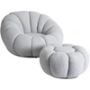 Mebel Elite Sukamasis fotelis su pufu PETTIT, pilkas, bouclé
