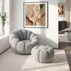 Mebel Elite Sukamasis fotelis su pufu PETTIT, pilkas, bouclé