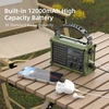 Mesqool avarinis radijas AM/FM su saulės įkrovimu, rankiniu generatoriumi ir 12000 mAh išorine baterija, IPX6, SOS, LED žibintuvėliu, USB-C įkrovimu, modelis CR1030