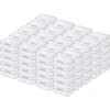100 mini stačiakampių tuščių plastikinių dėžučių su atlenkiamais dangteliais pakuotė (5,5 x 4 x 2 cm, skaidrios)
