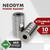 10x neodimio galios magnetas, sidabrinis žiedinis magnetas, itin stiprus, skersmuo 15 x 6 mm, didelis vidinis skersmuo 6 mm, super magnetas, lipnumo jėga apie 5kg, magnetai skirti lentoms, skelbimų lentoms, magnetinėms lentoms