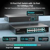 16 prievadų poe nevaldomas jungiklis, 16 prievadų poe+@250w, 2 gigabitų uplink prievadai, 1 sfp prievadas, nicgiga 19 prievadų tinklo maitinimo per ethernet jungiklis, vlan režimas, ai watchdog 19 colių rackmount, plug and play.