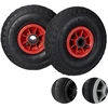 2 x vežimėlio ratas, 3.00-4, pneumatinės padangos, atsarginis ratas su plastikiniu ratlankiu, 260 x 85 mm, ašies skersmuo 25 mm, pilnas ratas, juodas/raudonas