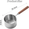 200 ml nerūdijančio plieno nešiojamas pieno puodas, mažas pieno puodas, mažas virimo puodas, sviesto lydymo puodas, padažo puodas, sriubos puodas su medine rankena, skirtas virti pienui, padažui, padažui, makaronams, kavai, arbatai, sriubai