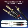 3.5mm į 2x 6.35mm stereo adapterio kabelis, 0.9m