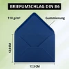50 x vokai, formatas B6 - midnight mėlynas (vidurnakčio mėlyna) - tamsiai mėlyna - 12 x 17.5 cm - sudrėkinami klijai su smailėjančiu atvartu - 110 g/m² - kvietimų vokai