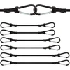 6 elastinių diržų su karabinais rinkinys, 60 cm, 100 cm, 150 cm ilgio bagažo įtempiklis, elastinė juosta su karabinu, plėtiklis su karabinu saulės burėms, tentams, sodui, dviračiui, automobiliui