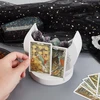 Ahandmaker medinis Taro kortų laikiklis su mėnulio formos dėklu Taro kortų stovas Taro kaladės dėžutė su kortelių laikikliu Mėnulio fazių kortelių organizatorius raganų būrimo įrankiams