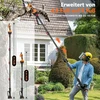Akumuliatorinės genėjimo žirklės su teleskopine rankena, 2 m, elektrinės genėjimo žirklės su apsauginiu jungikliu, 2 x 2000 Mah akumuliatorius, 2 x Sk5 ašmenys, Lcd ekranas, profesionalios elektrinės sodo žirklės medžių pjovimui