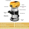 Akumuliatorinis frezeris, suderinamas su Dewalt 20 V akumuliatoriumi, 1300 W bešepetėlinis kraštų pjoviklis su 6 greičiais, tiesus kreiptuvas, kreipiamasis ratukas, 15 frezų ir dulkių kanalas, akumuliatorinis medienos pjoviklis (be akumuliatoriaus)