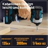 Akumuliatorinis smūginis veržliaraktis, 135 N.m gręžimo/sukimo rinkinys, 3200 Rpm bešepetėlis 1/4 colio šešiabriaunis smūginis veržliaraktis su antgalių priedais, 4+3 greičiai, Led lemputė (be akumuliatoriaus) Jovant