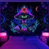 Alishomtll fluorescencinis grybų gobelenas, juodos šviesos grybų mandala su saule ir mėnuliu, natūrali botaninė estetika, dekoratyvinis spalvingas sieninis audinys, miegamojo bendrabutis, 150 x 130 cm