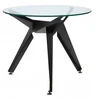 Apvalus stiklinis stalas Art Pro, industrialinis, modernus, juodas pagrindas, 90 cm, loft stilius