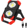 Auriver led akumuliatorinis prožektorius, pritemdoma kempingo lempa, nešiojama, 2000 liumenų, usb įkraunamas prožektorius su 3 šviesos režimais statybų aikštelei, dirbtuvėms, stovyklavimui ir avariniam maitinimo blokui (raudona-2)