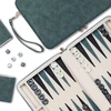 Backgammon rinkiniai suaugusiems, klasikinis stalo žaidimas su sulankstomu odiniu backgammon dėklu, nešiojamas kelioninis backgammon rinkinys, įskaitant 30 dirbtinių raginių šaškių (žalias)