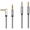 Baker 2 x Aux laidas, (90° stačiu kampu kištukas + tiesus jungties audio laidas) 1 m 3.5 mm stereo nailono pintas aux audio laidas ausinėms, ipod, iphone, ipad, namų/automobilio stereo sistemoms, juodas ir baltas