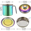 Berglander vaivorykštės spalvų riebalų indas su filtru 1.4 l, titano spalvos nerūdijančio plieno aliejaus laikymo indas su smulkiu tinklelio filtru, apsauga nuo dulkių, skirtas kepti aliejų ir maisto riebalus laikyti