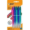 Bic 4 Colours Smooth ištraukiamas rutulinis rašiklis, vidutinis antgalis (1,00 mm) su mėlynais, žalsvai mėlynais ir rožiniais vaivorykštiniais korpusais - įvairių spalvų rašalo rinkinys, 5 vnt.