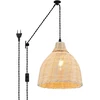 B·led Barcelona Led Barcelonaled pakabinamas šviestuvas iš bambuko pynimo su laidu, sieniniu lizdu, vintažinis, skriemulys, medinis, rotangas, gaubto skersmuo 26 cm, E27 lizdas svetainei, valgomajam, virtuvei