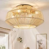 Boho lubų ventiliatorius su apšvietimu ir nuotoliniu valdymu, tylus, 40 cm bambukinis lubų šviestuvas su ventiliatoriumi ir šviesa, 6 vėjo greičiai, laikmatis miegamajam, valgomajam