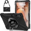 Braecn dėklas, skirtas galaxy tab s10+/tab s9 fe+/tab s9+/tab s8+/tab s7 fe/tab s7+ 12.4 colių, tvirtas smūgiams atsparus apsauginis dėklas su 360° besisukančiu dirželiu rankai ir stovu, rašiklio laikikliu, dirželiu per petį - juodas