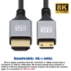 Cablecc 8k 4k mini hdmi 2.1 itin plonas hdtv itin lankstus plonas laidas a tipo į c tipo kabelis kamerai hdtv 50 cm