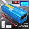 Cantonape įtampos keitiklis 12 V į 230 V 2000 W grynos sinusinės bangos inverteris su dviem kintamosios srovės lizdais ir lcd ekranu bei nuotolinio valdymo pulteliu automobiliui, nameliui ant ratų, valčiai, stovyklavimui, kelionėms
