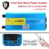 Cantonape įtampos keitiklis 12 V į 230 V 2000 W grynos sinusinės bangos inverteris su dviem kintamosios srovės lizdais ir lcd ekranu bei nuotolinio valdymo pulteliu automobiliui, nameliui ant ratų, valčiai, stovyklavimui, kelionėms