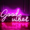 Dakabuka neoninis led ženklas "good Vibes" naktinė lempa sienų dekoravimui rožinė 5v usb maitinimas su reguliuojamu jungikliu miegamojo vakarėliui restoranui barui pub